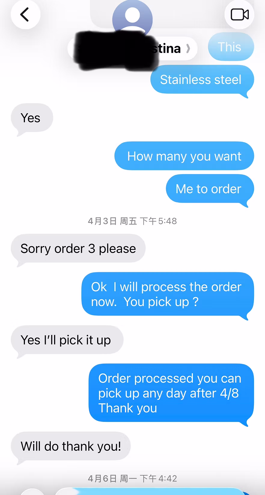 Customer ordering conversation example 3
